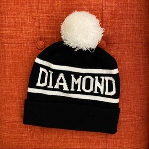 Black and White Beanie with Poof